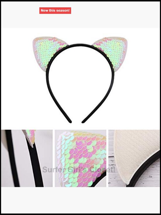 20 Pack Reversible Sequin Cat Ears Headbands, Flexible Plastic Hair Accessories main image 4